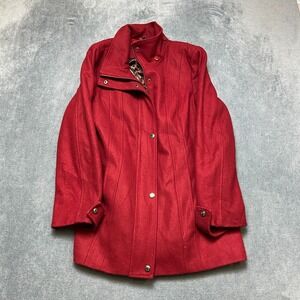Calvin Klein Pea Coat Womens Red Wool Blend Long Sleeve Winter Wear Snap Front